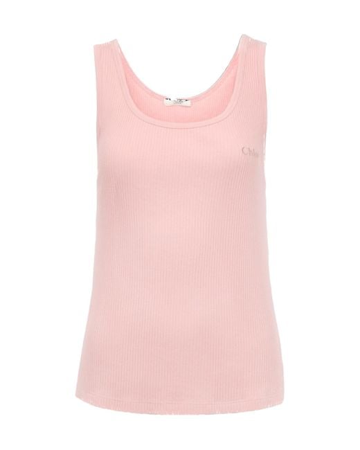 Chloé Pink Chloé Logo Embroidered Tank Top