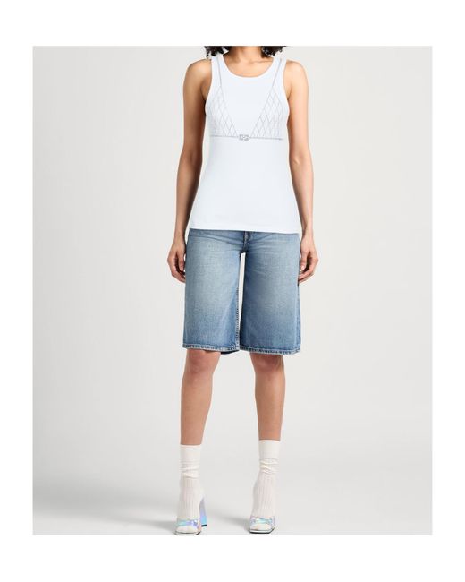 Ganni White Logo Crew Neck Tank Top