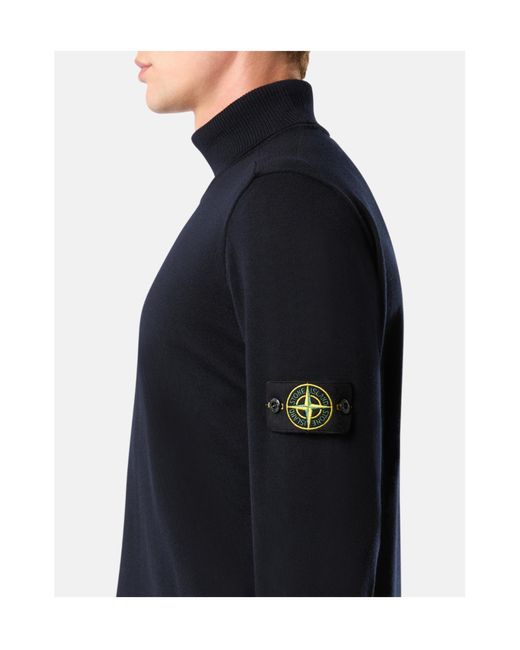 Stone Island Blue Logo Patch Roll Neck Jumper for men