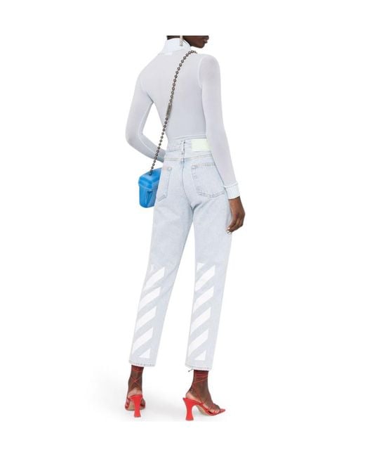 Off-White c/o Virgil Abloh Blue Logo Printed Straight Leg Jeans