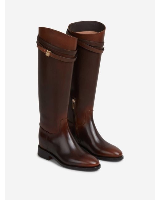 Santoni Brown Round Toe Hermione Boots