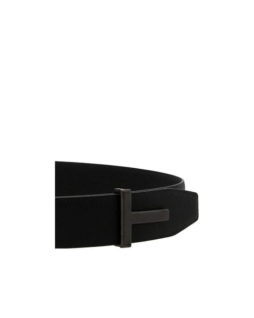 Tom Ford White Logo Plaque Buckle Belt for men