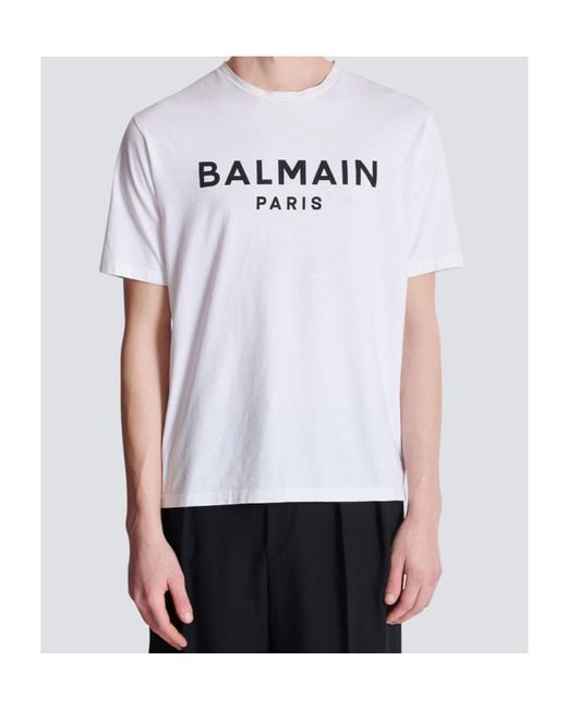 Balmain White Logo Printed Crewneck T-Shirt for men
