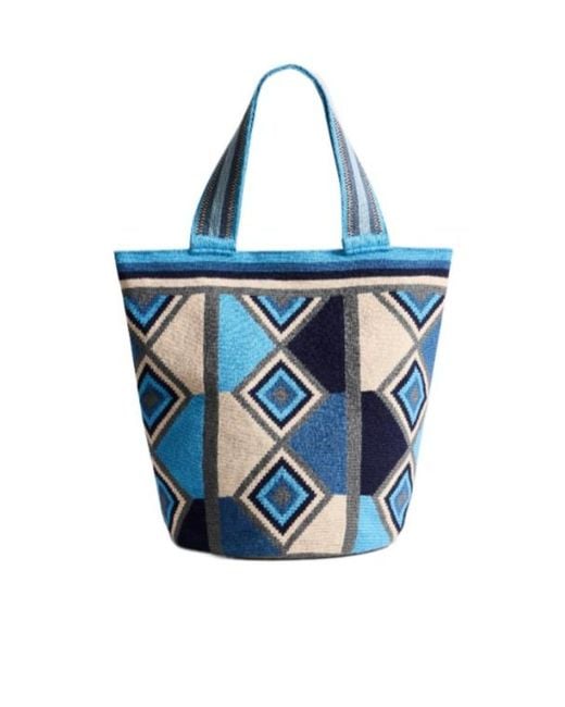 J.W. Anderson Blue Jw Anderson Pattern-Intarsia Knitted Tote Bag