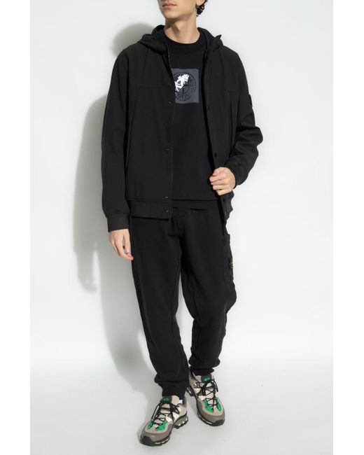 Stone Island Black Button-Up Hooded Jacket for men