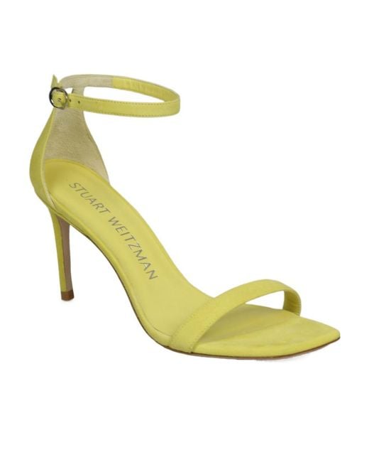 Stuart Weitzman Metallic Logo High-Heeled Sandals