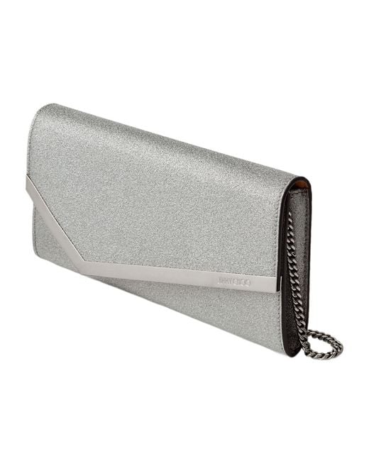 Jimmy Choo Gray Fine Glitter Leather Clutch Bag