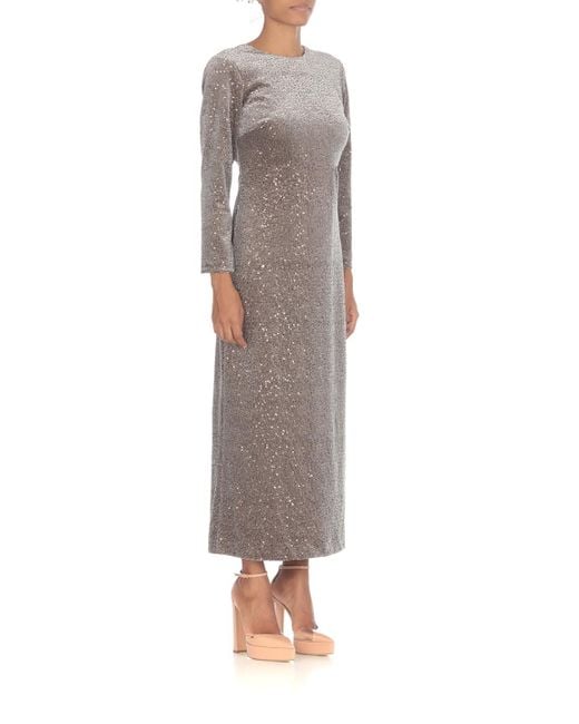 Peserico Gray Sequined Long Sleeved Midi Dress