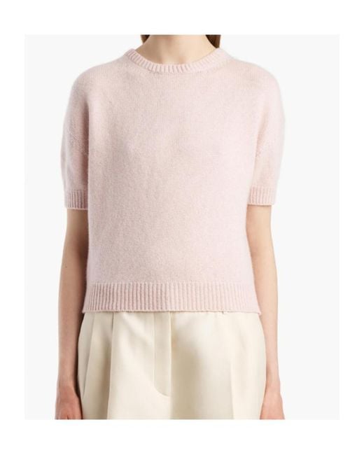 Khaite Pink Golden Short-Sleeve Knitted Sweater