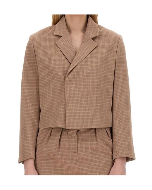 Alysi Brown Cropped Check Jacket