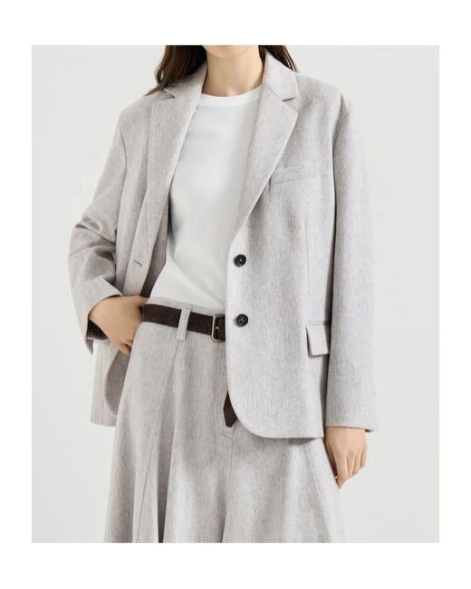 Brunello Cucinelli Gray Wool Flannel Blazer With Monili