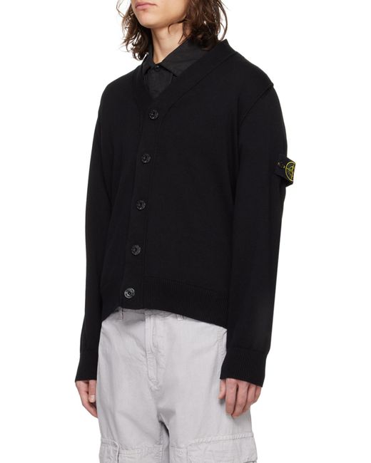 Stone Island Black V-Neck Button-Up Cardigan for men