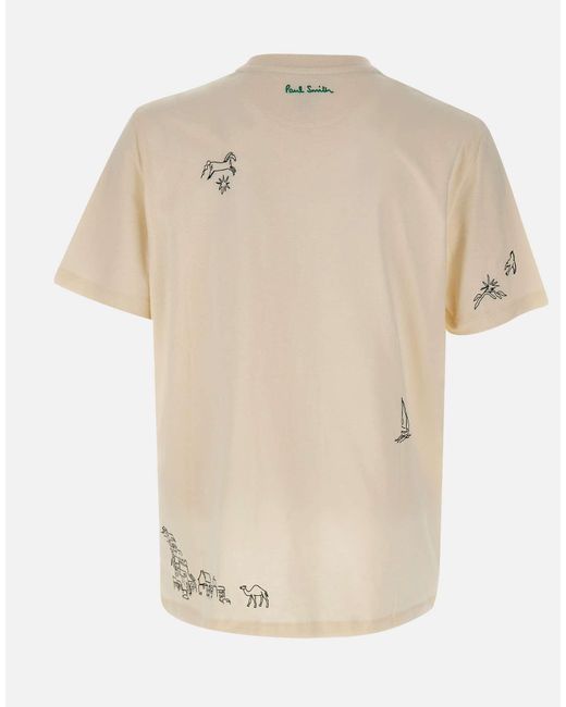 Paul Smith White Embroidered Graphic T-Shirt for men