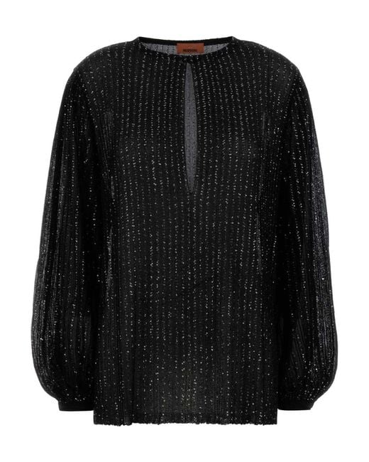 Missoni Black Embellished Crewneck Balloon-Sleeved Blouse