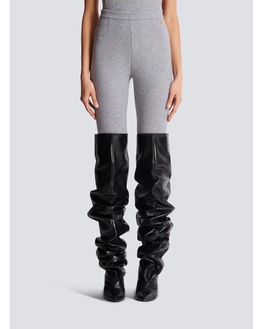 Balmain Gray Logo Plaque Leggings