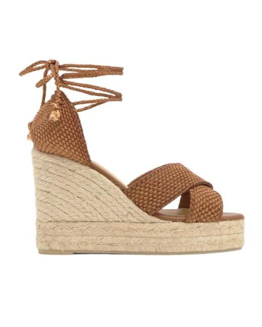 Castaner Metallic Round-Toe Wedge Sandals