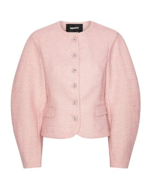 ROTATE BIRGER CHRISTENSEN Pink Textured Bouclé Cocoon Sleeve Jacket