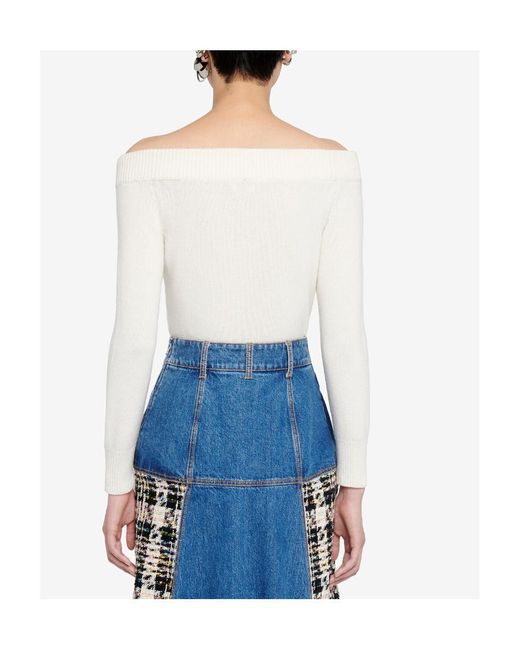 McQueen White Off-Shoulder Long-Sleeved Jumper