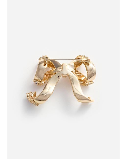 Self-Portrait Metallic Crystal Bow Brooch