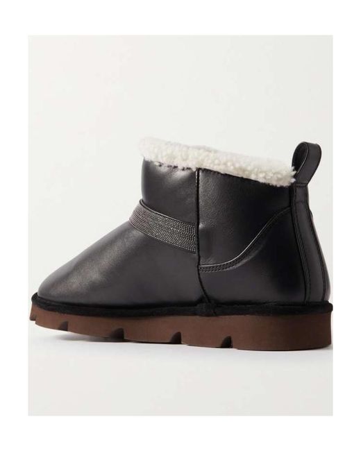 Brunello Cucinelli Black Leather Short Boots