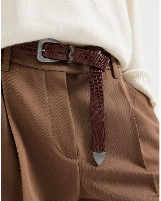 Brunello Cucinelli White Lizard-Effect Calfskin Belt With Shiny Loop