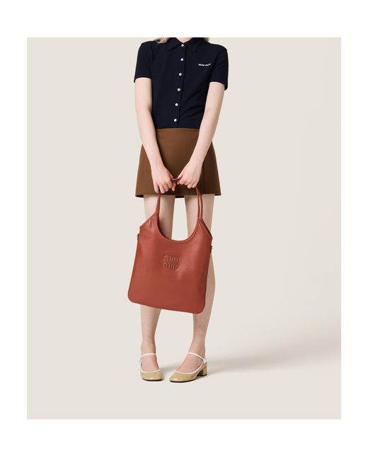 Miu Miu Red Ivy Logo-Lettering Tote Bag