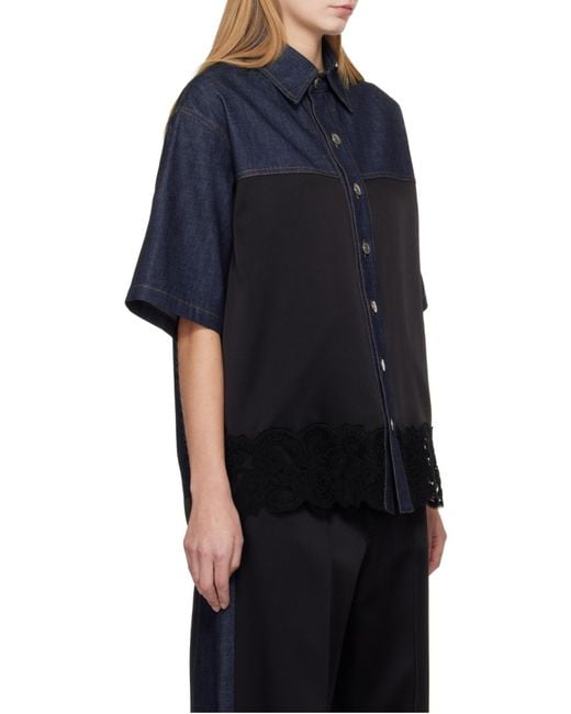 Stella McCartney Blue Lace Detailed Short-Sleeve Shirt