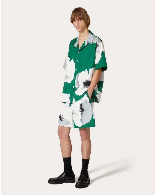 Valentino Green Flower Portrait-Print Bermuda Shorts for men
