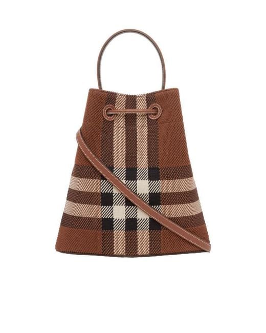 Burberry Brown Tb Checked Knitted Bucket Bag