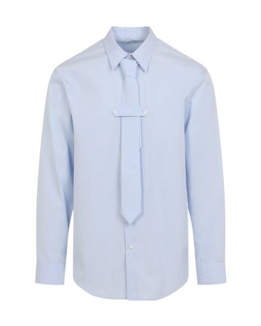 Dries Van Noten Blue Long Sleeve Tie Buttoned Shirt for men