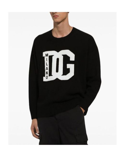 Dolce & Gabbana Black Wool-Blend Logo Sweater for men