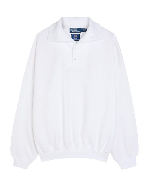Polo Ralph Lauren White Embroidered Cotton-Blend Polo Sweatshirt
