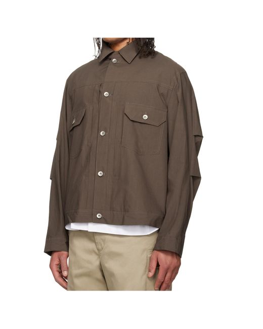 Sacai Brown Button-Up High Neck Jacket for men