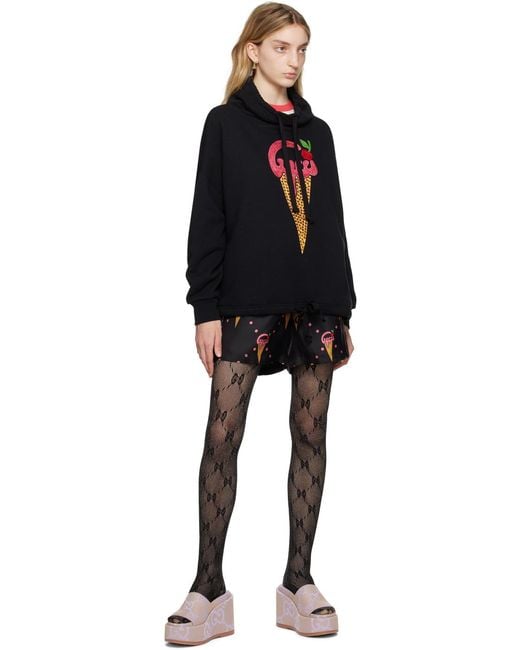 Gucci Black Ice-Cream-Print Silk Shorts