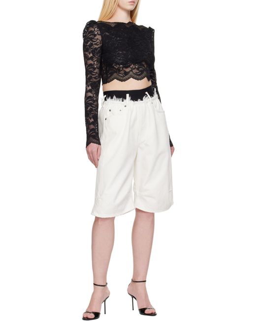 Rabanne Black Long Sleeved Cropped Laced Top