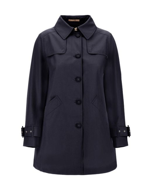 Herno Blue Long Sleeved Buttoned Trench Coat