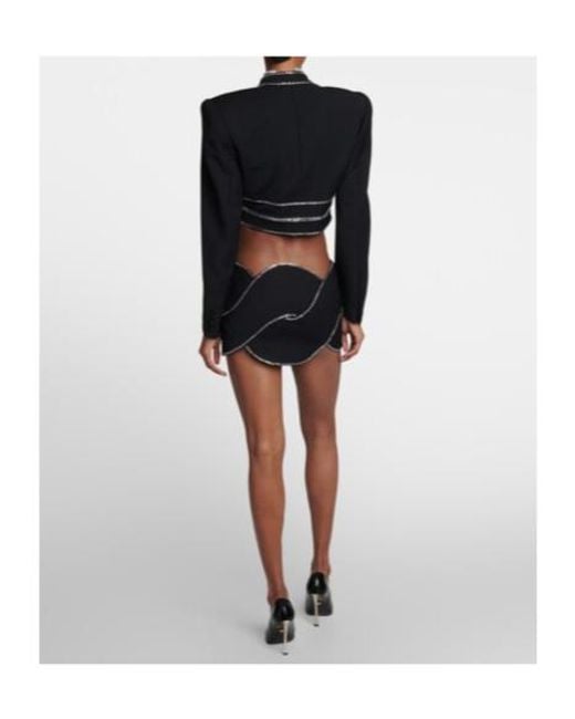 Area Black Latticed Embellished Wool Miniskirt