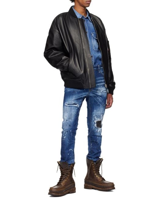 DSquared² Black Zip-Up Leather Jacket for men