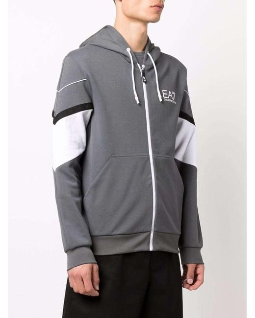 EA7 Gray Logo-Print Zip-Up Hoodie for men