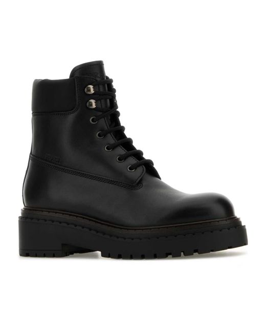Prada Black Logo Embossed Almond Toe Boots