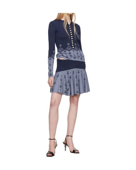 Conner Ives Blue Flared Mini Skirt