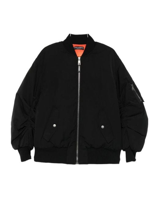 Dolce & Gabbana Black Zip-Up Oversized Bomber Jacket