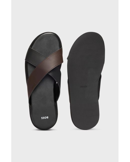 Boss Brown Logo-Debossed Slides for men