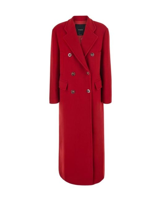 Pinko Red Double-Breasted Notched-Lapel Coat