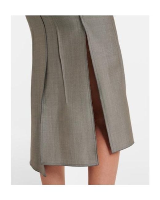Victoria Beckham Gray Draped Wool And Mohair Midi Skirt