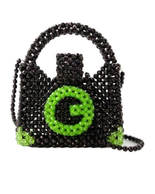 Germanier Green Beaded Clutch Bag
