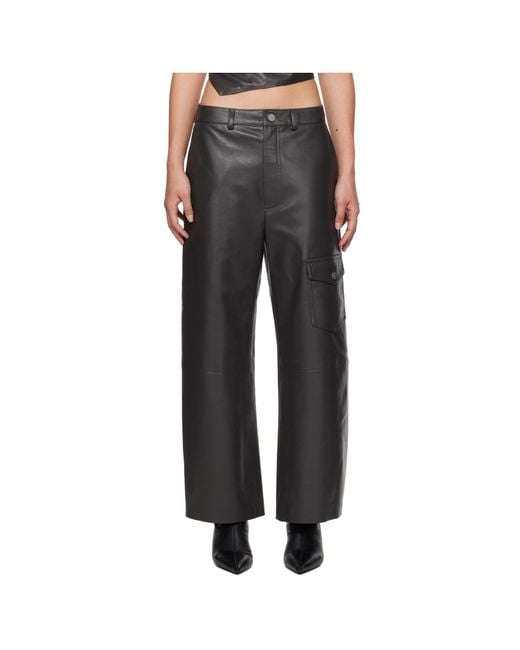 Nanushka Gray Cargo-Pocket Leather Trousers