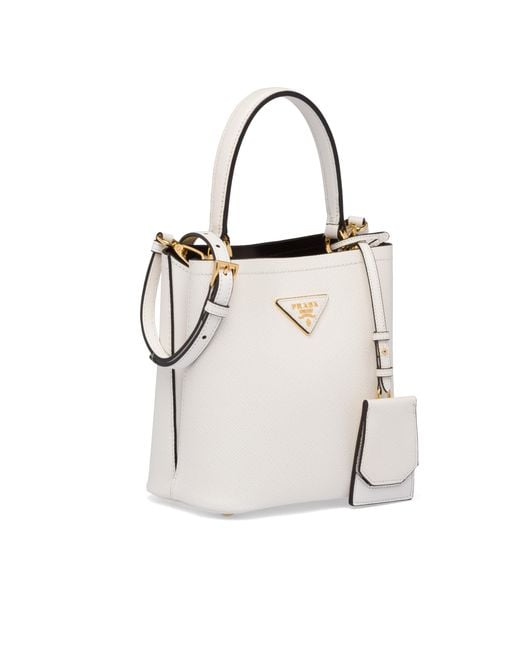 Prada White Small Saffiano Leather Panier Bag