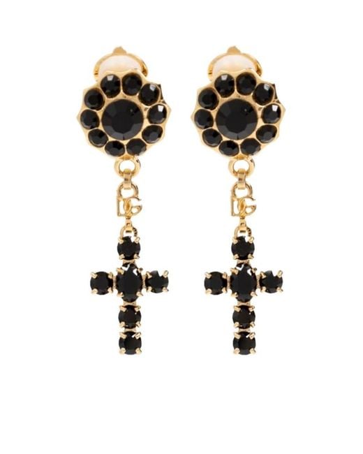 Dolce & Gabbana Black Cross-Pendant Drop Earrings