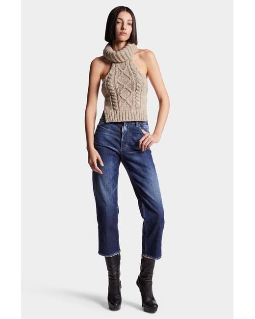 DSquared² Blue Logo-Patch Distressed Jeans